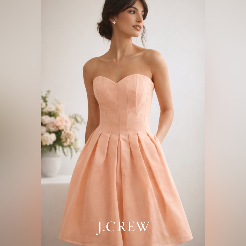 J.Crew Strapless Structured Pleated Bridesmaid Dress Peach Coral Size 4 NWT